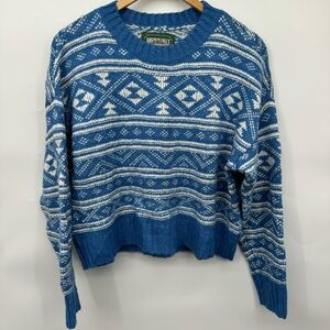American Eagle Blue Christmas Fair Isle Knit Sweater Size Medium